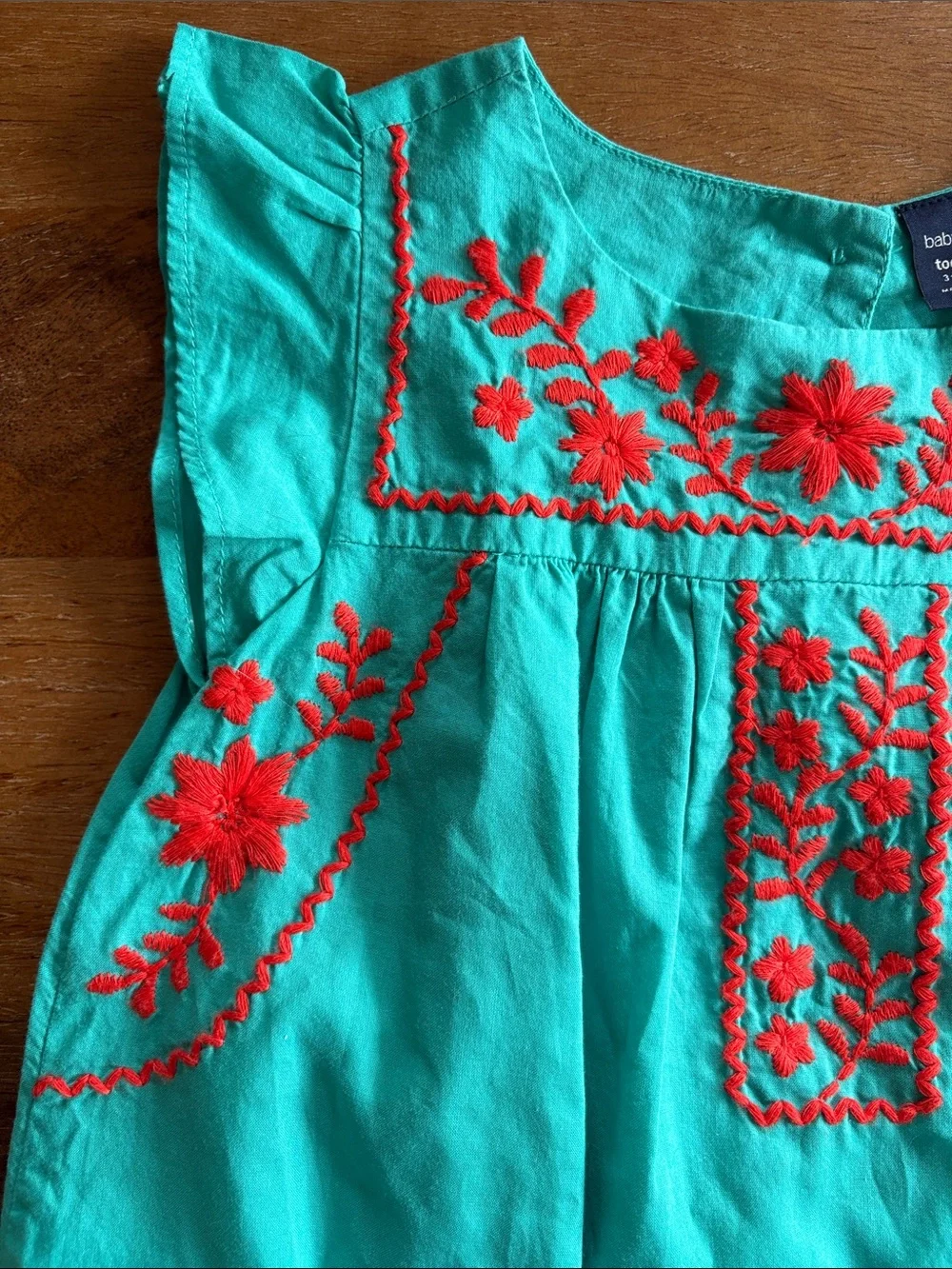 GAP Girls Turquoise Dress with Red Floral Embroidery